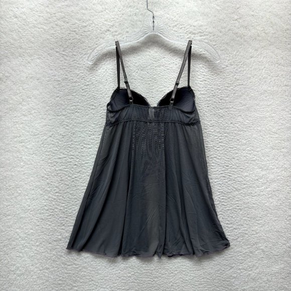 Inner Secrets Cami Camisole Slip Lingerie M Medium Grey Sheer Mesh Padded Bow - Picture 2 of 10